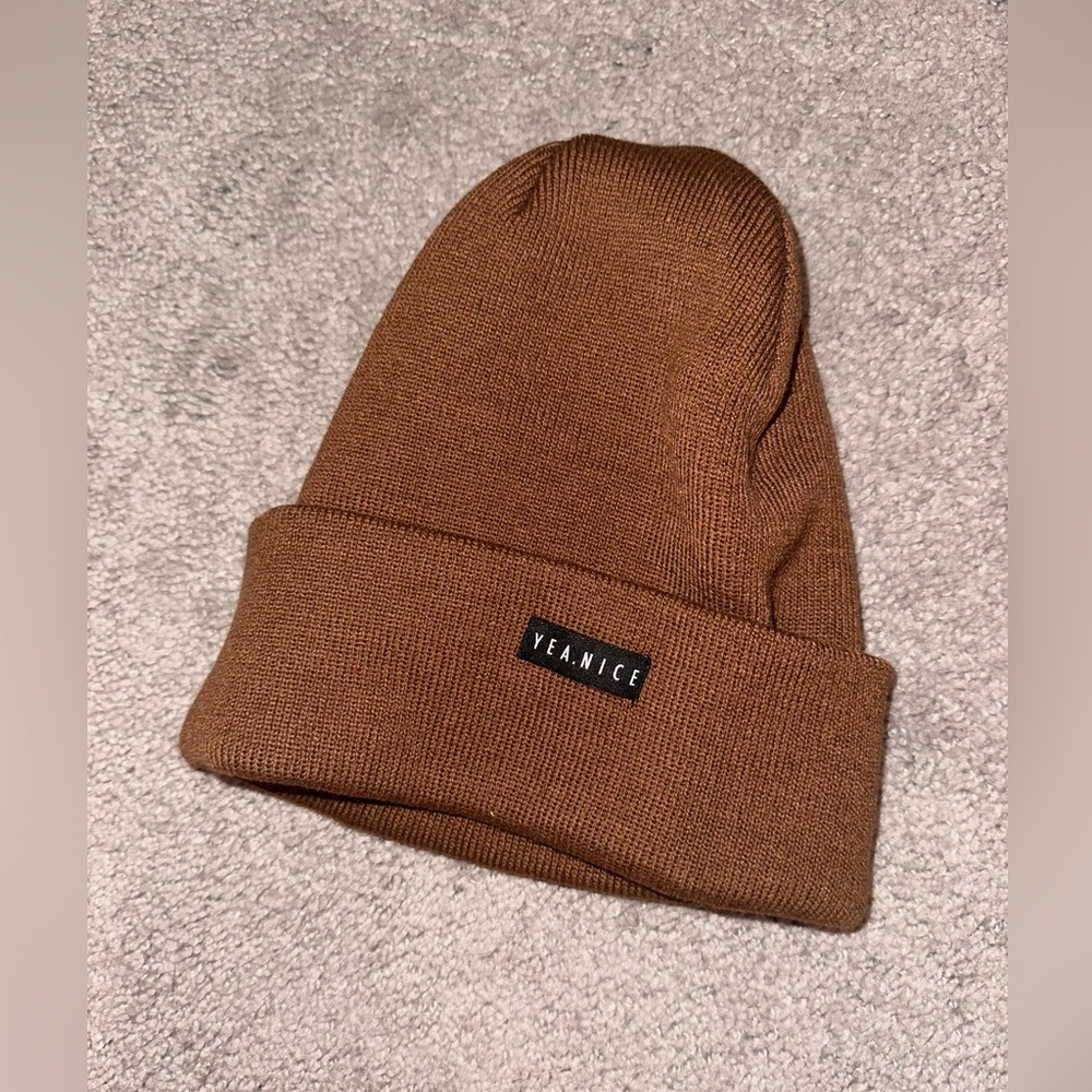 Beanie tan hat yea nice